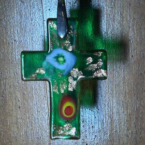 Glass Cross Pendant Necklace